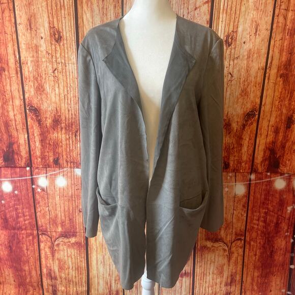 Chico's grey sueded open front jacket size 2/Large (12) polyester - read desc. - Picture 2 of 8